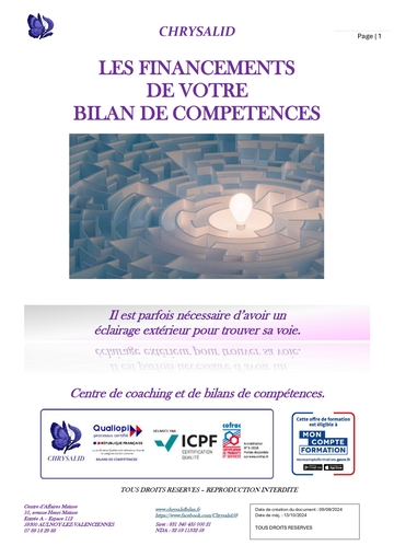 LES FINANCEMENTS  DE VOTRE  BILAN DE COMPETENCES